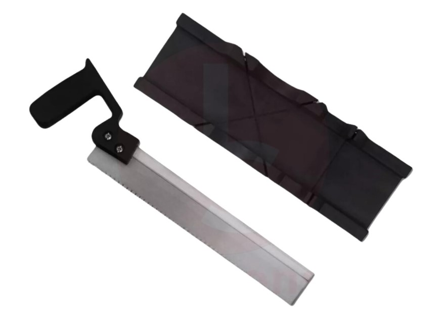 Mitre Box with Saw Black – Precision 45°/90°/22.5° Angle Cutting Guide, ABS Plastic Base, 24TPI Back Saw Included | Secure Clamp Slots | UAE Woodworking Carpenter Essential 